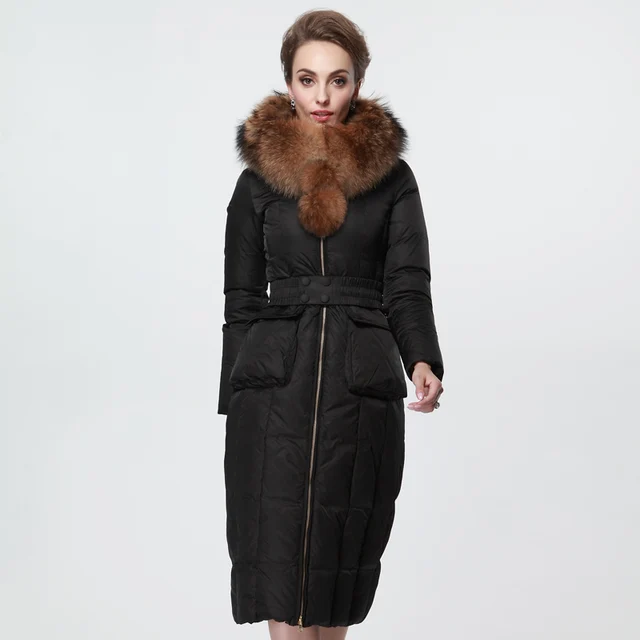 Cheap 2016 new hot winter Thicken Warm woman Down jacket Coats Parkas Outerwear Hooded Raccoon Fur collar black long plus size 3XXXL