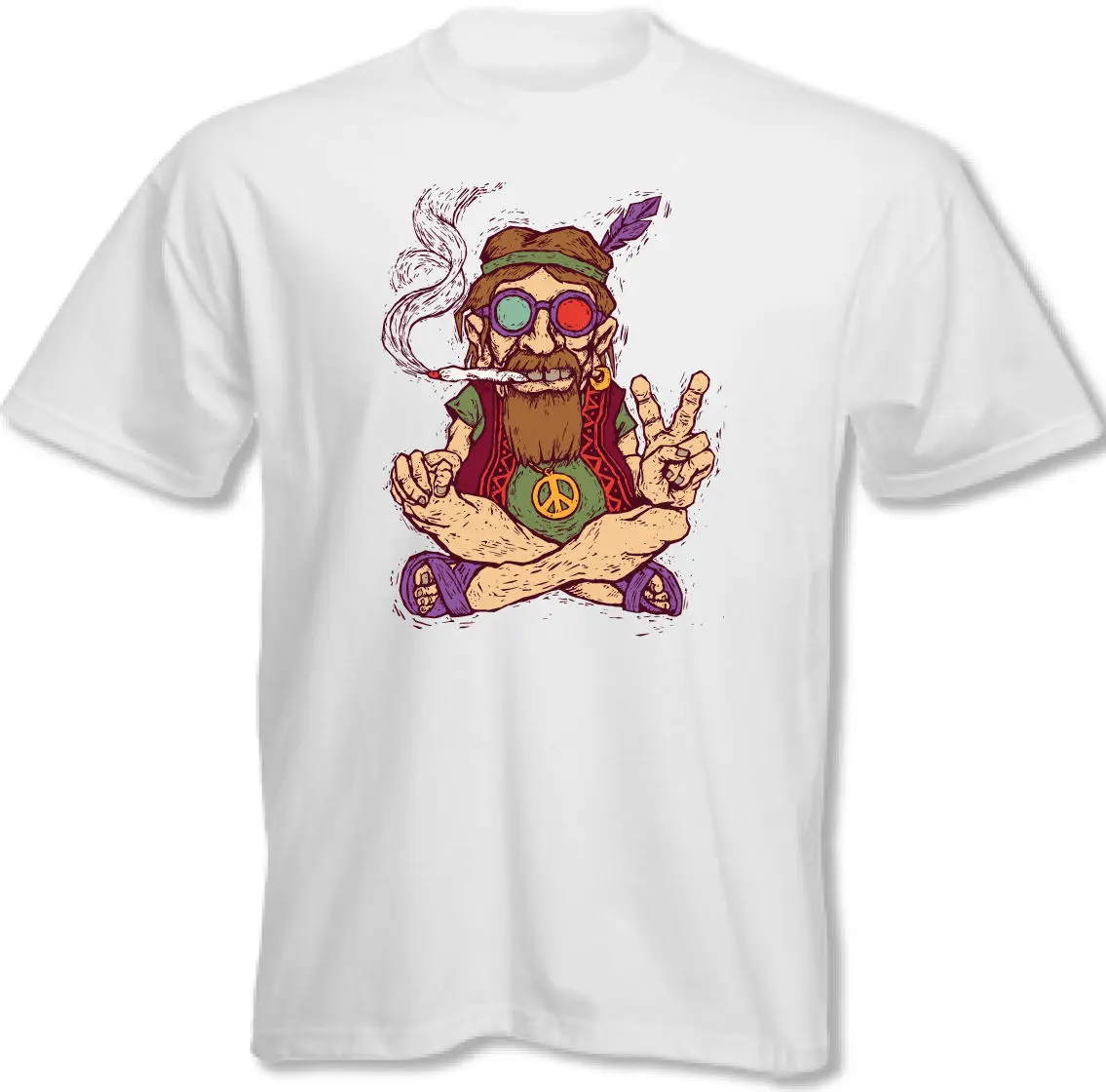 

Chilled Out Hippy Smoking A Spliff - Mens Funny T-Shirt Peace Love Weed New Design Cotton Male Tee Shirt Designing Simple Style
