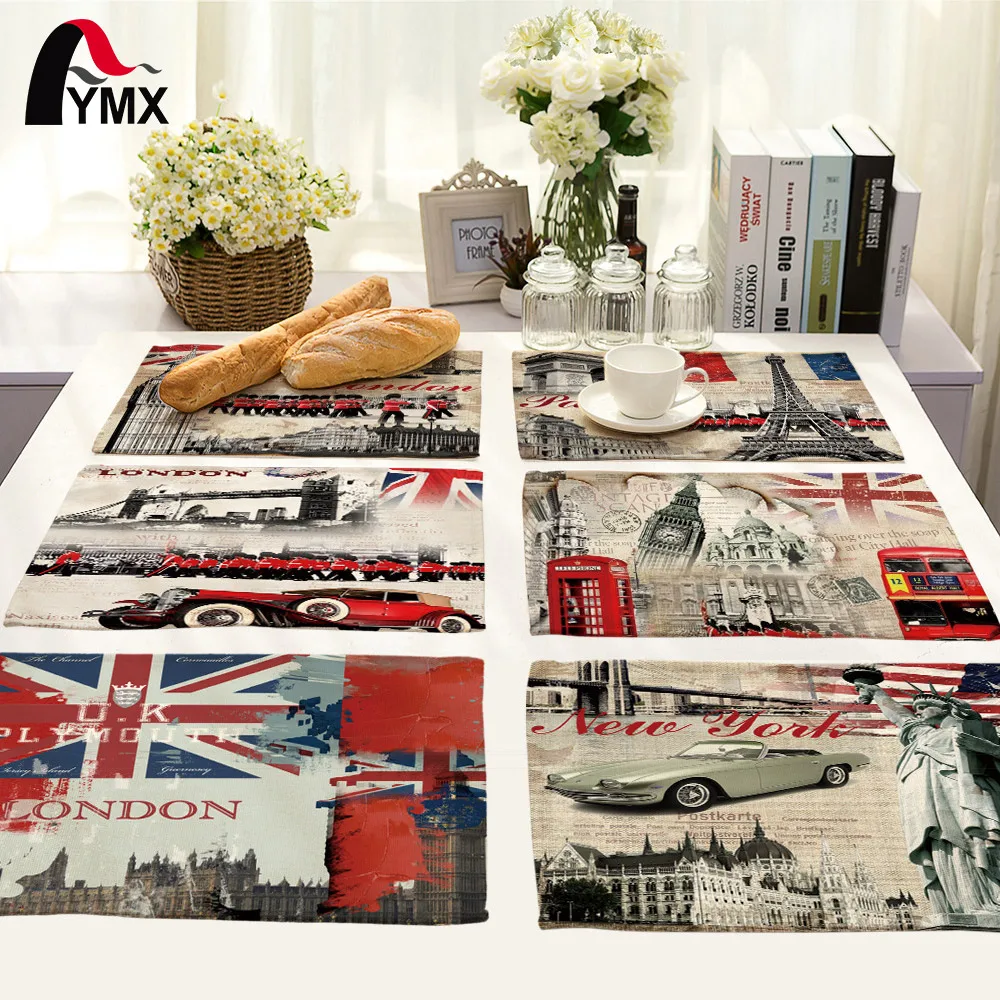 

Mix 6 Style Scenic Table Napkins Printed European Retro Bell Tower Telephone Booth Cloth Porta Guardanapos Para Casamento