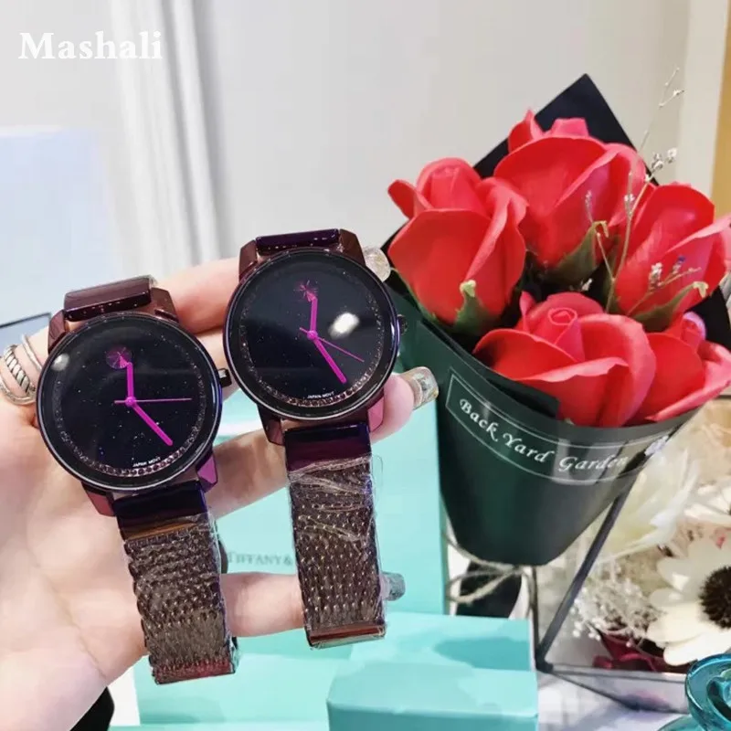Женские наручные часы с кристаллами Mashali Модные фиолетовые украшенные стразами