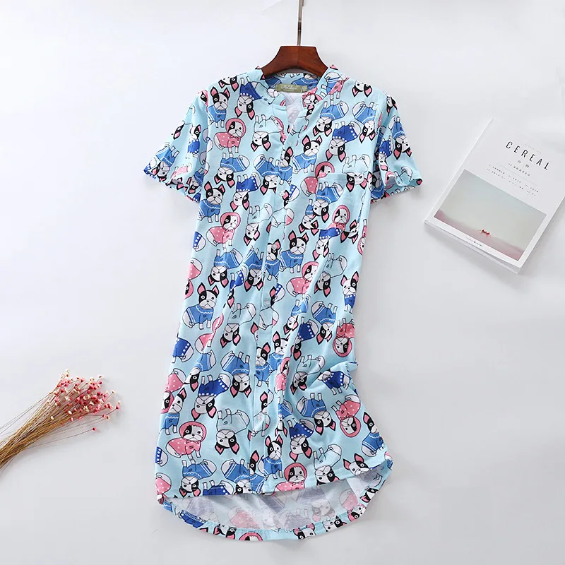 

2019 Summer Dress Women Casual Cartoon nightgown Ladies 100% Cotton nightdress Female Short-sleeve V-neck collar sleepshirts XXL