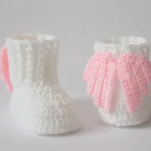 Вязаная крючком детская обувь, детская обувь, зимние сапоги, носки, крылья, ангел, белый, розовый, подарок для душа ребенка 0-12 м 9 см, 11 см