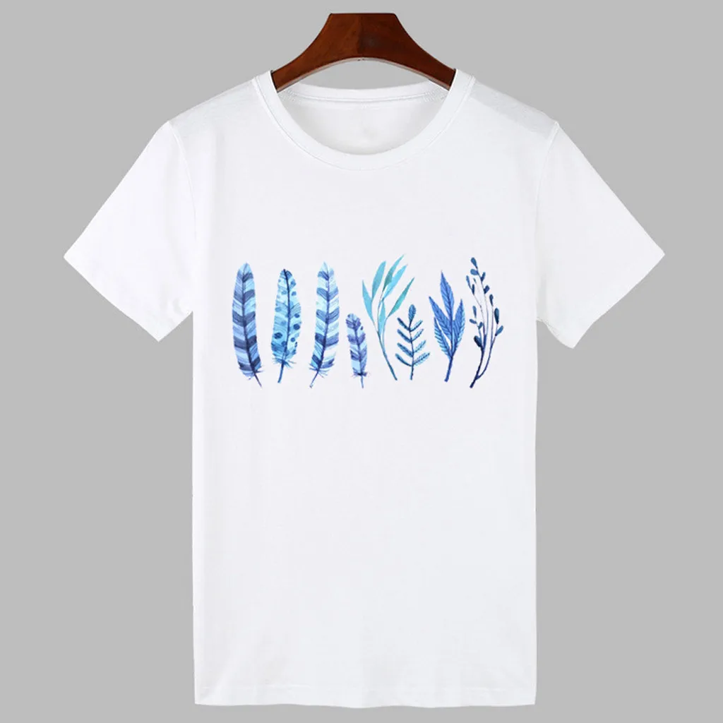 Womail Printed Design Soft Comfortable Sexy Polyester Material Casual Hot Sale O-Neck Short Sleeve T-Shirt Women 19APR01