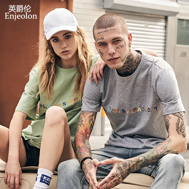 

Enjeolon new T Shirt Men Summer Fashion o neck tshirts Casual Slim tshirt men Casual embroidery T-shirt Tops Tees 3XL T5111