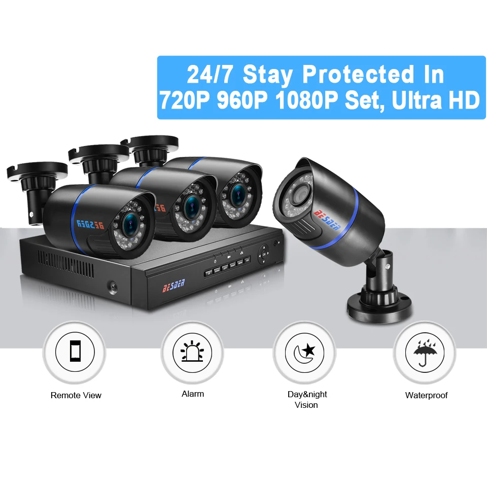 BESDER Audio 4CH CCTV система безопасности POE 1080P 2MP камера NVR наблюдения Комплект с HIDM VGA