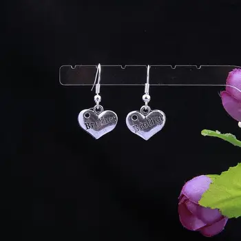 

Fashion Jewelry 50 Pair Retro Silver Lovely Lovely Brother Heart Charm Pendants Drape Earrings DIY For Women Top Quality F786
