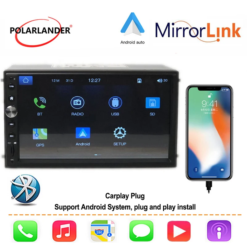 7 '2 DIN Автомобильная радио камера заднего вида DVR Авторадио gps Navi Mirror link мультимедиа для Apple Carplay и Android MP5 Bluetooth автомобильный аудио