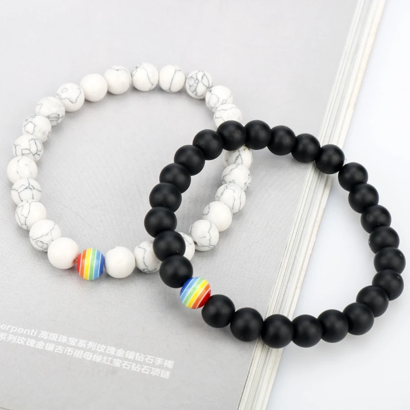

Black & White Scrub Gay Pride Rainbow Bracelet For Men Women Friendship Gifts Wedding Party Jewelry DIY Beaded LGBT Bracelet-25