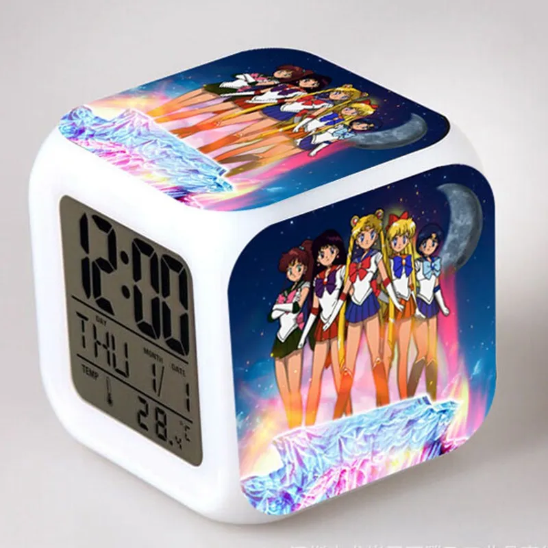 

Sailor Moon LED 7 Color Flash Digital Alarm Clocks Kids Night Light Clock Girl/Ladies Bedroom reloj despertador USB Charger Free