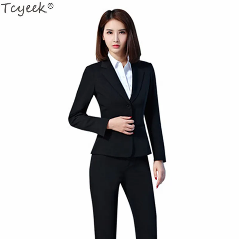 

Tcyeek Women's Suit Spring Autumn Blazers Office Ladies Work Clothes Elegant Blazer Set Plus Size Female Business Jacket LWL279