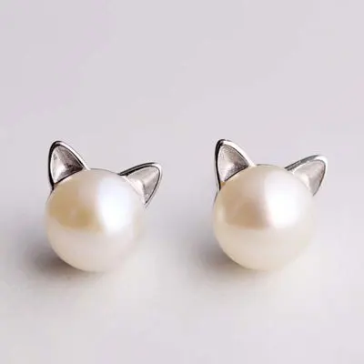 

Silver Opal Crystal Earring Cute Lovely Cartoon Cat Kitten Sud Earrings For Women Jewelry