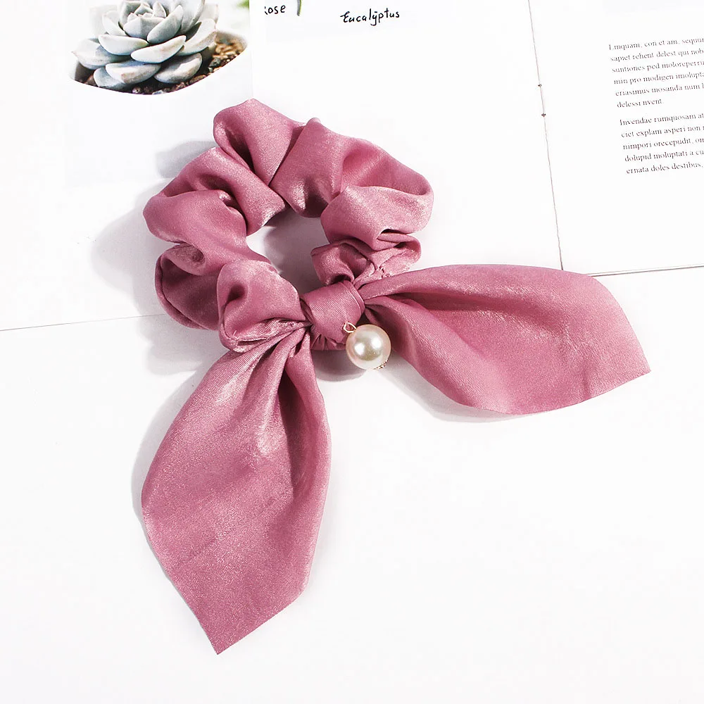 

2019 Hair Bow Scrunchie For Women Solid Pearls Elastic Hair Bands Chiffon Hair Rope Tie Ponytail Holder Hair Accessories