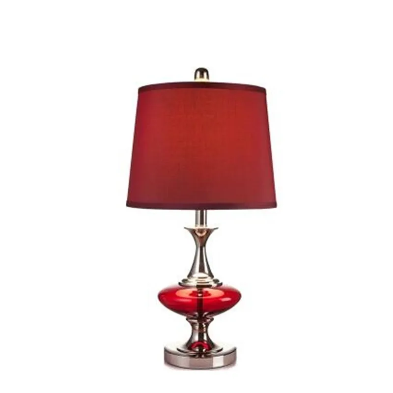 ON SALE Modern Elegant Red Crystal Glass Fabric E27 Dimmer Table Lamp For Wedding Deco Bedroom