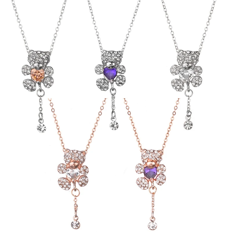 

Little Bear Pendant Necklace With Heart Rose Gold Color Fashion Choker Necklace For Women Girls Jewelry