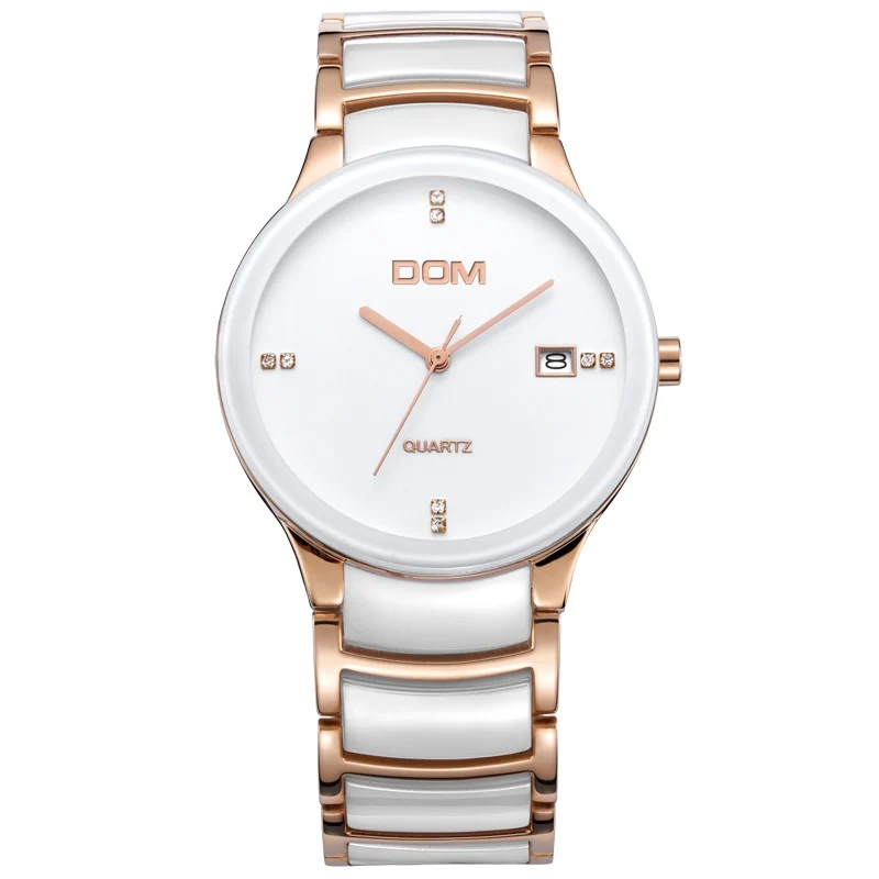DOM мужские часы винтажные керамические часы с бриллиантами люксовый бренд часы кварцевые повседневные полностью стальные мужские спортивные часы T-729 - Цвет: T 729G 7M