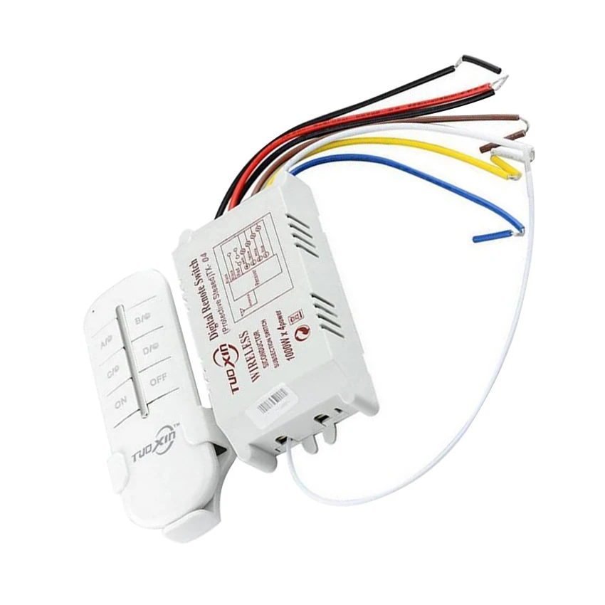 4 Channel Wireless Light Switch Remote Control 4 Ways On-Off