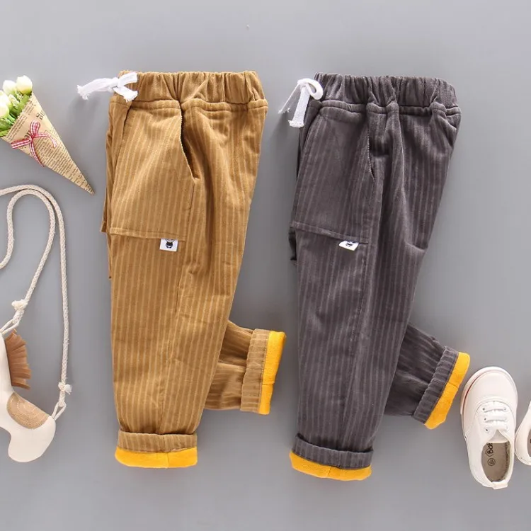 

90-130cm Casual Fleece Winter Boys Pants Thicken Trousers Solid Kids Girls Clothes Legging For Kids Jeans Clothing Cargo Pants
