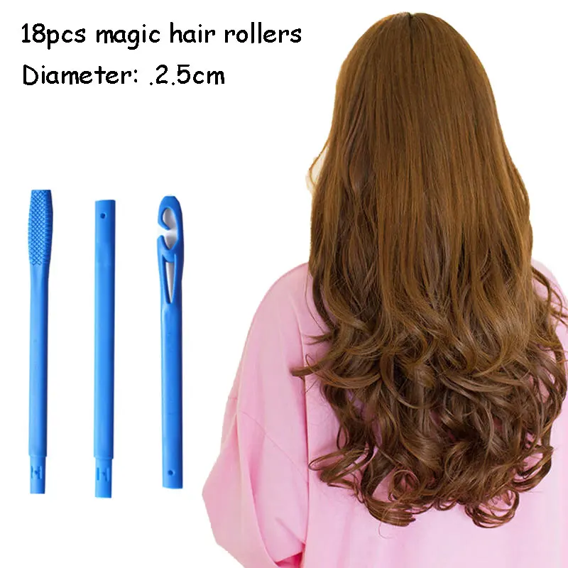 

Magic Hair Curlers Spiral Curls Styling Kit 18 No Heat Hair Rollers and Styling Hooks for Medium Length Hair up to (20-65 cm)