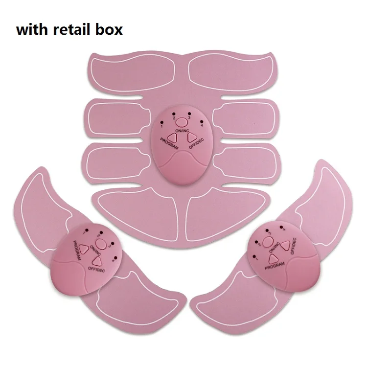 Электрический стимулятор мышц живота EMS, тренажер для похудения, массажер для похудения - Цвет: pink with box