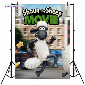 

Cartoon Movie Photography Background Black Sheep with White Hair Running on the City Road Backdrops for Photo Booth Studio Prop