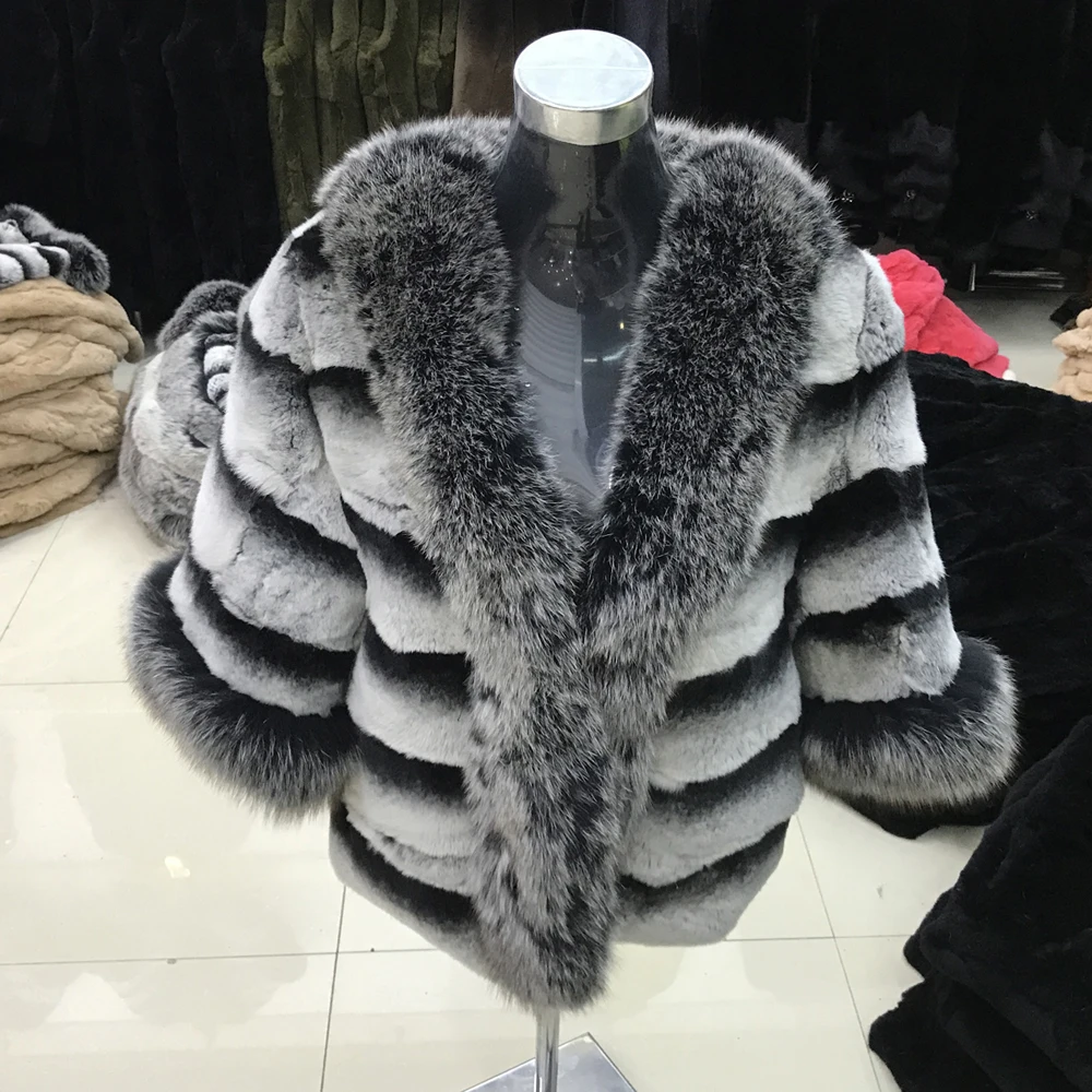 Best Women Rex Rabbit Fur Coat Warm Soft Rex Rabbit Fur Jacket With Big Real Fox Fur Collar 100% Natural Real Rex Rabbit Fur Overcoat 5