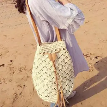 

2019 New Large Capacity Women Bohemia Straw Bag Woven Round Rattan Handbag Crossbody Summer Beach Bags