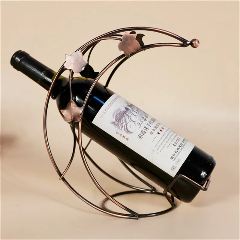 Vintage Creative Crescent Shape New Year Wine Rack Metal Wine Bottle