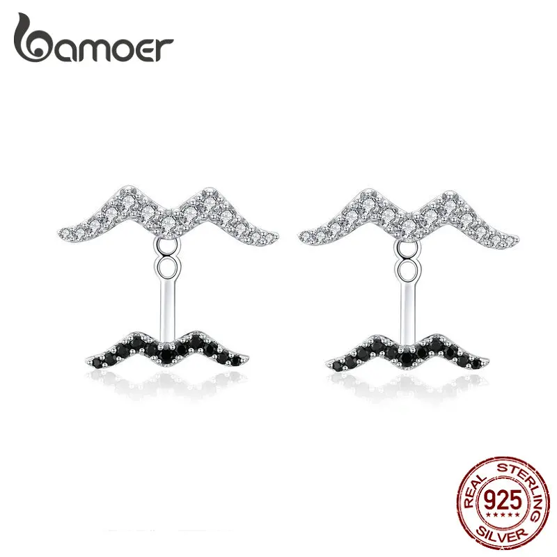 

bamoer Original Design Seagull Stud Earrings for Women Black AAA CZ Paved Sterling Silver Jewelry OL Fashion Accessories SCE699