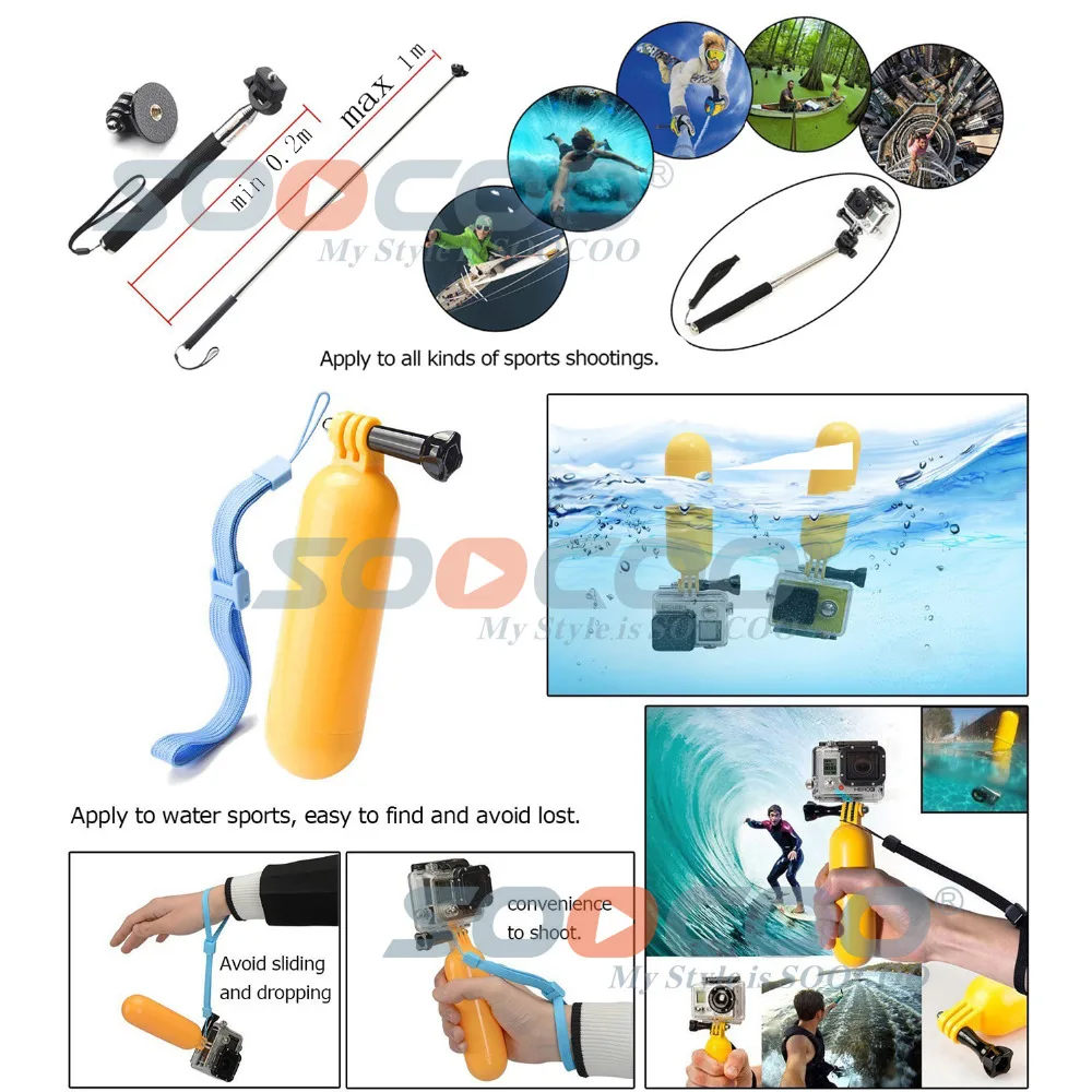 Buy Cheap SOOCOO Action Accessories Set for SOOCOO C30/C30R/C50/S60/S70 GoPro hero 4 SJ4000 SJ5000 Yi Action Cam