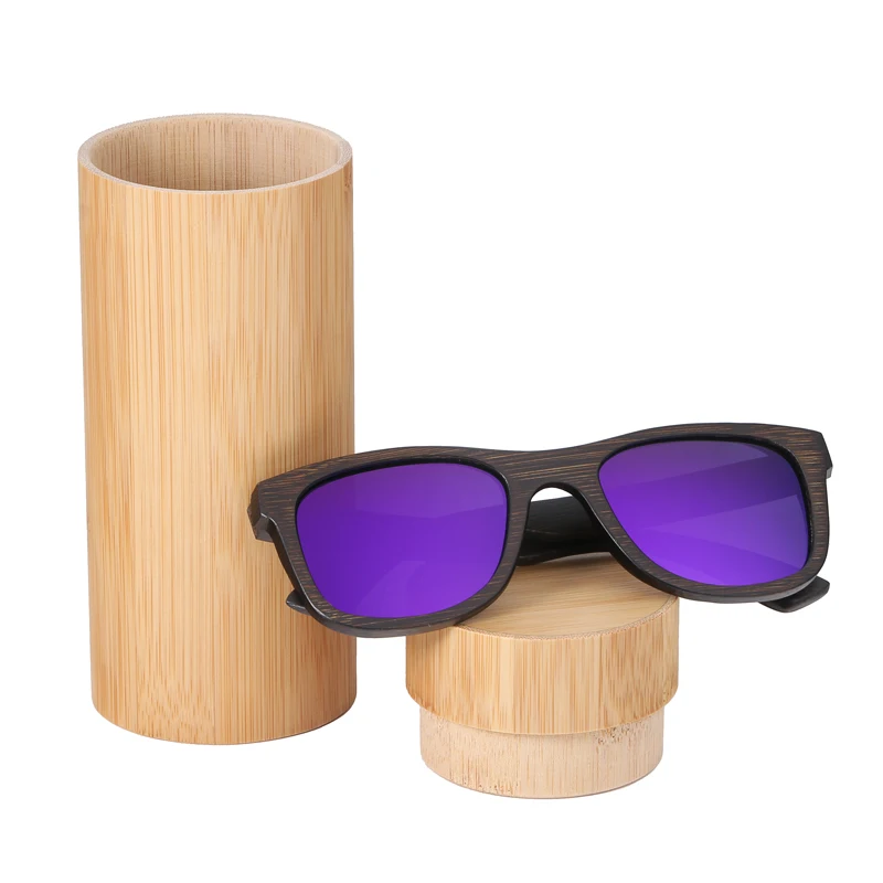 BerWer бамбуковые солнцезащитные очки Модные поляризованные солнцезащитные очки популярный дизайн деревянные солнцезащитные очки с оправой ручной работы - Цвет линз: purple lens withcase