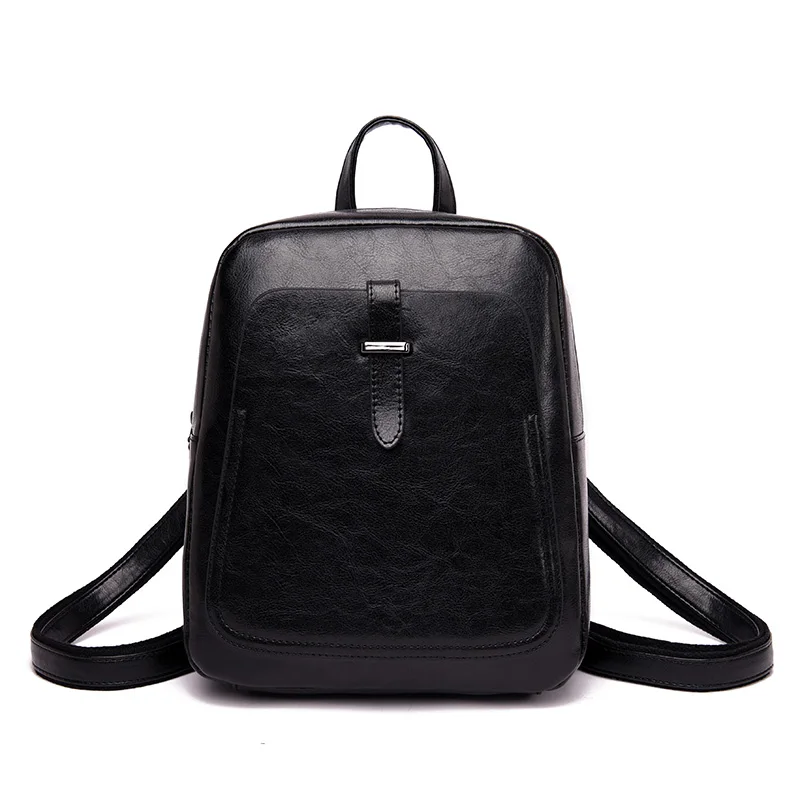 Женские кожаные рюкзаки, школьная сумка через плечо для студентов, рюкзак для девочек-подростков, женский рюкзак для путешествий - Цвет: Черный