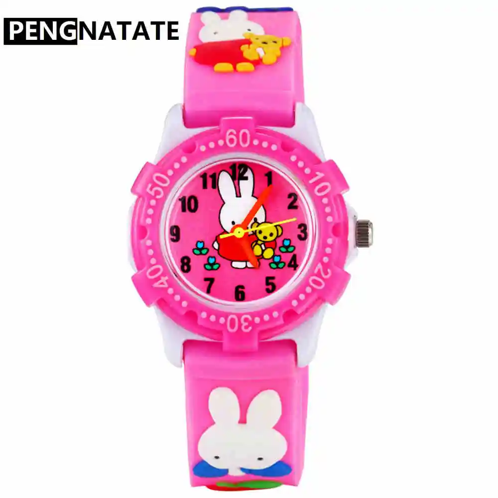 

PENGNATATE Children Watches Pink Rabbit Strap Cartoon Watch for Girls Lovely Kids Gift Fashion 3D Bracelet Wristwatch Hand Clock