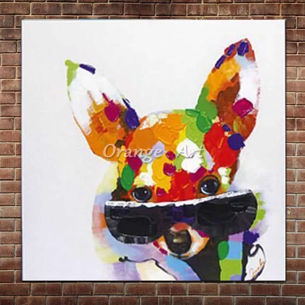 

Hand Painted Abstract Animal Lovely Dog Oil Paintings On Canvas Colorful Puppy Wall Picture For Children's Room Home Wall Decor