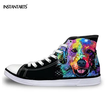 

INSTANTARTS Comfortable Men Lace-up High-top Shoes Colorful Animal Dog Design Man Classic Vulcanize Canvas Shoes Student Shoes