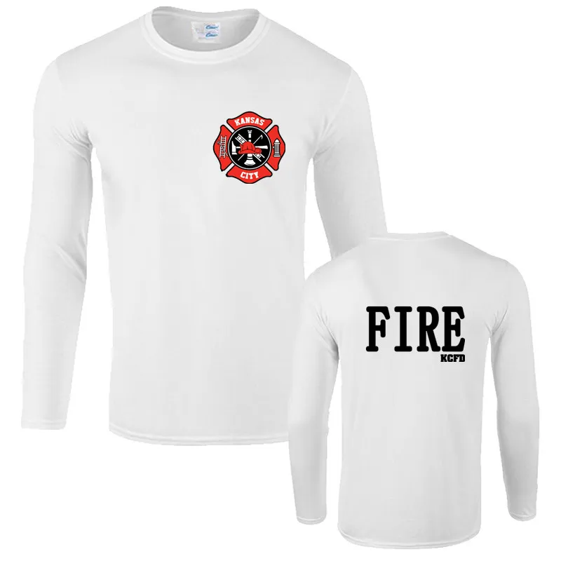 Мода Канзас-Сити пожарные летают мужчины t Missouri пожарный Kcfd дизайн футболка Мужская хлопковая футболка с длинным рукавом крутая футболка Harajuku - Цвет: white