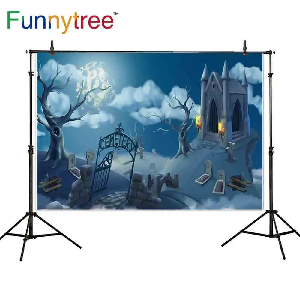 Фон Funnytree для фотосъемки Хэллоуин кладбище мультфильм пейзаж гробница