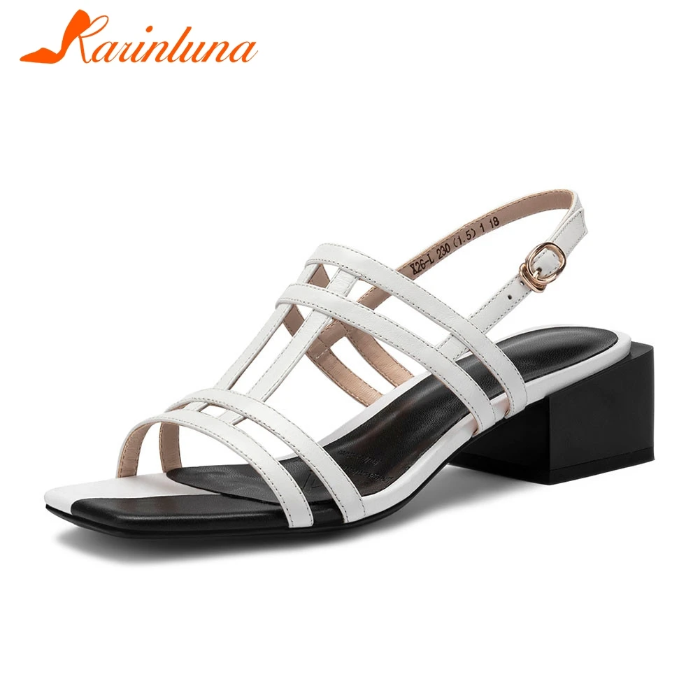 

KARINLUNA brand New big size 33-40 ladies med heels genuine leather shoes woman casual office summer women's sandals female