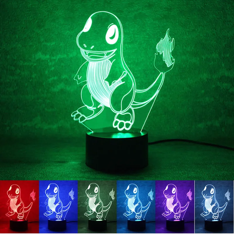 Маленький Огненный Дракон Charmander 3D Голограмма ночник USB Lampara Luz De LED подарок для