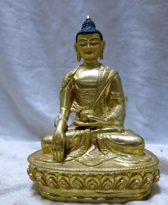 

S01105 6" China gilt bronze Buddhism apothecary Medicine Buddha Painting Statue