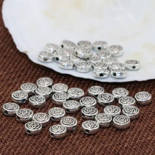 High grade fashion spacers beads accessories 7mm Tibet silver plated round rondelle wheel carved 100pcs jewelry findings B2538