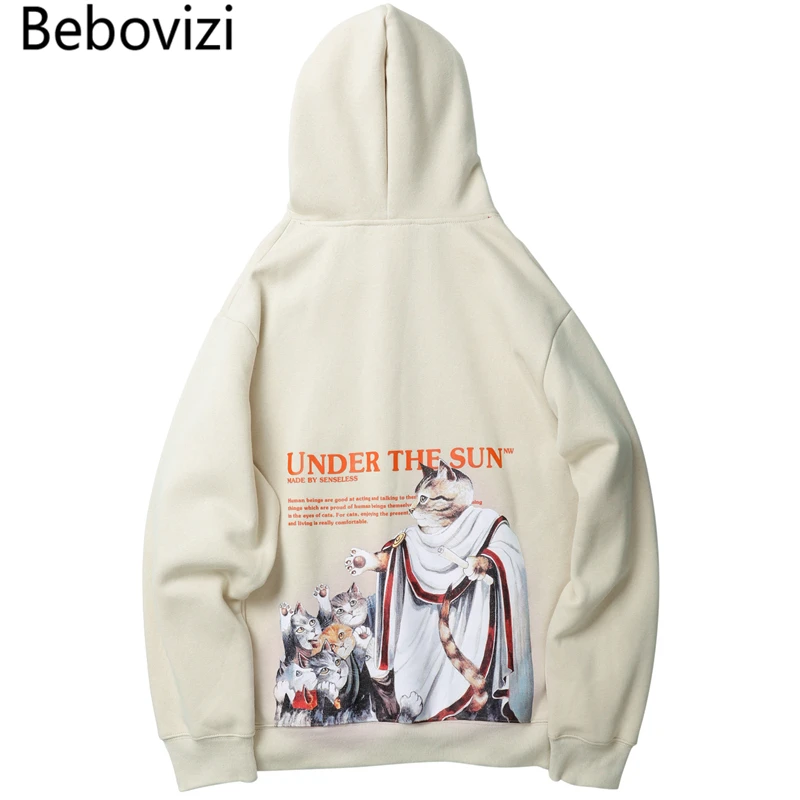 

Bebovizi Streetwear Style Sweatshirts Funny Christian God Cat Print Hip Hop Pullover Hooded 2019 Men Casual Hoodies