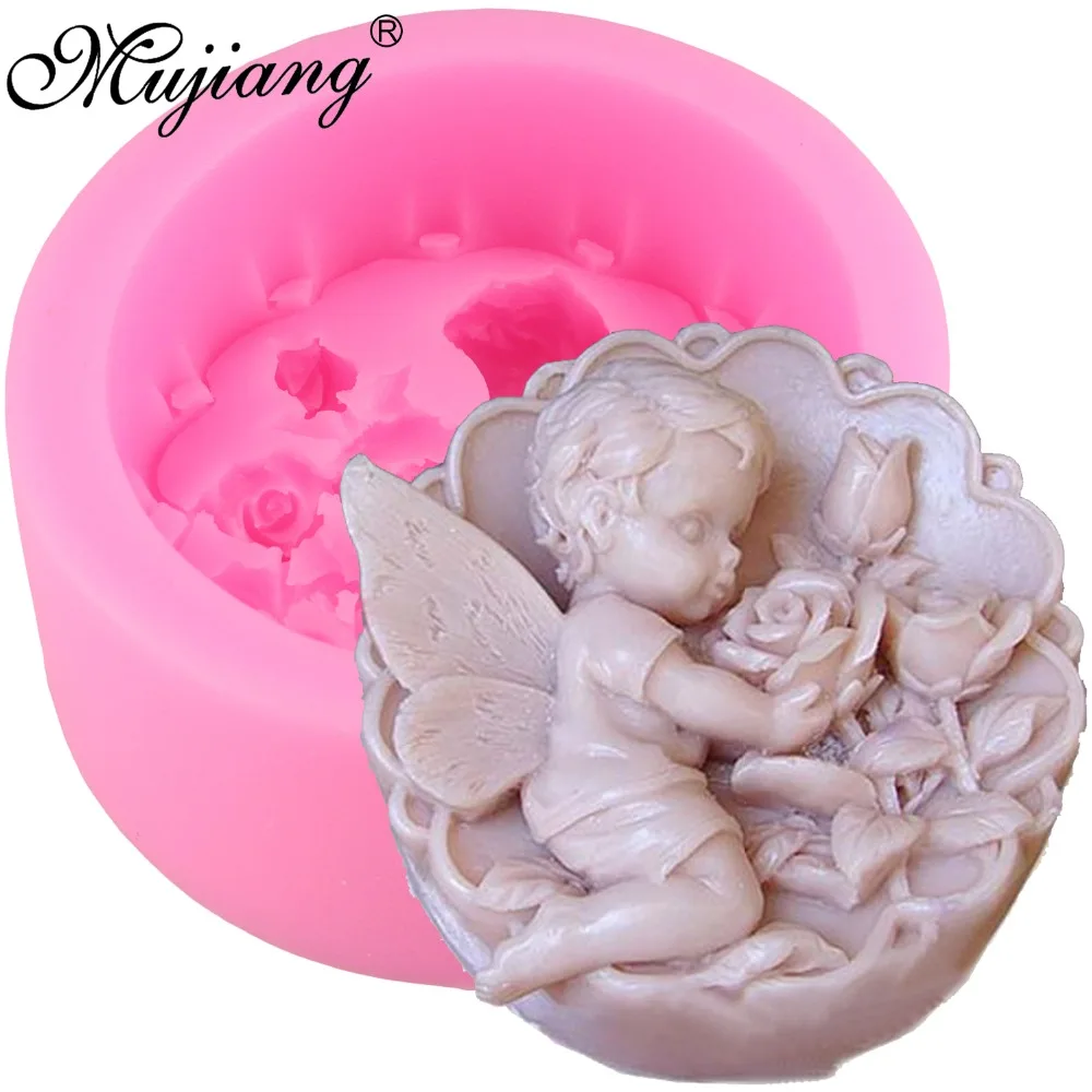 

Mujiang Rose Angel Soap Silicone Mold 3D Craft Fairy Fimo Clay Candle Moulds Cake Chocolate Baking Fondant Cake Decorating Tools