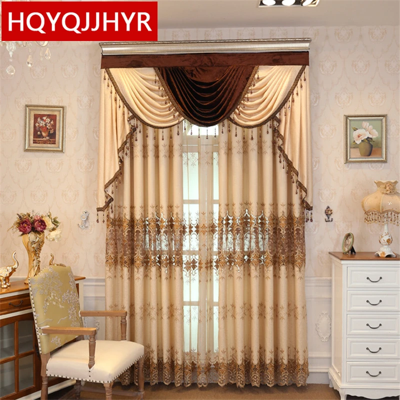 European Luxury Beige Highquality Embroidery Curtains For Living Room