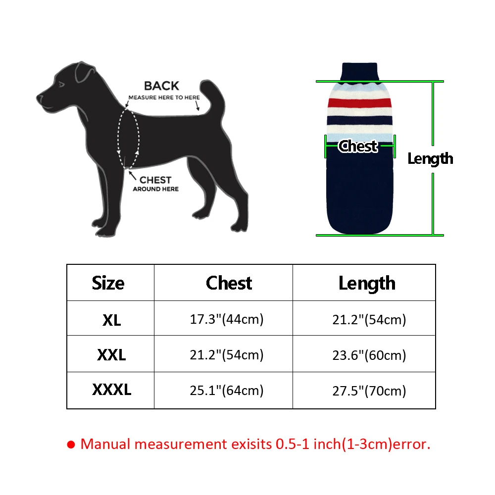 Теплый зимний свитер для больших собак XL-3XL одежда для домашних животных Полосатый Трикотаж большие свитера для собак одежда такса золотой ретривер