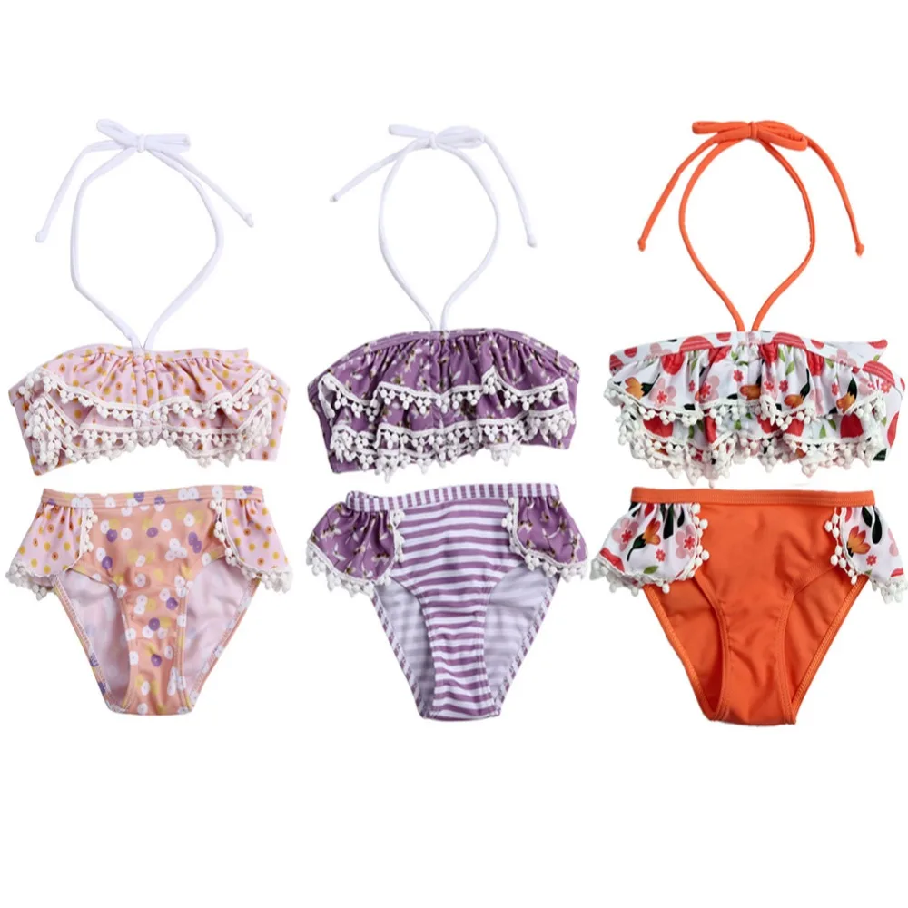 

Fashion Girls Polyester Violet Two-Piece Bra and Underpants Bikini Summer Swimsuits Beach Style