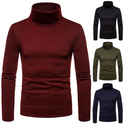 Hot Fashion Mens Sweater Solid Roll Turtle Neck Pullover Knitted Jumper Winter Male Fashion Casual Tops 3