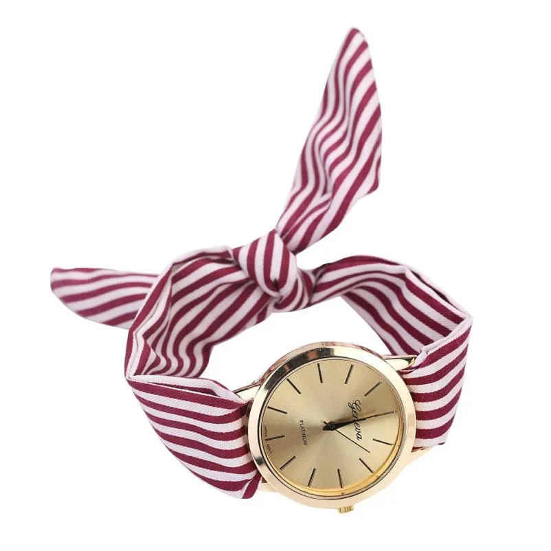 

Fashion statement 2018 Women Stripe Floral Cloth Quartz Dial Bracelet Wristwatch Watch Faux Chronograph Plated Classic Quartz