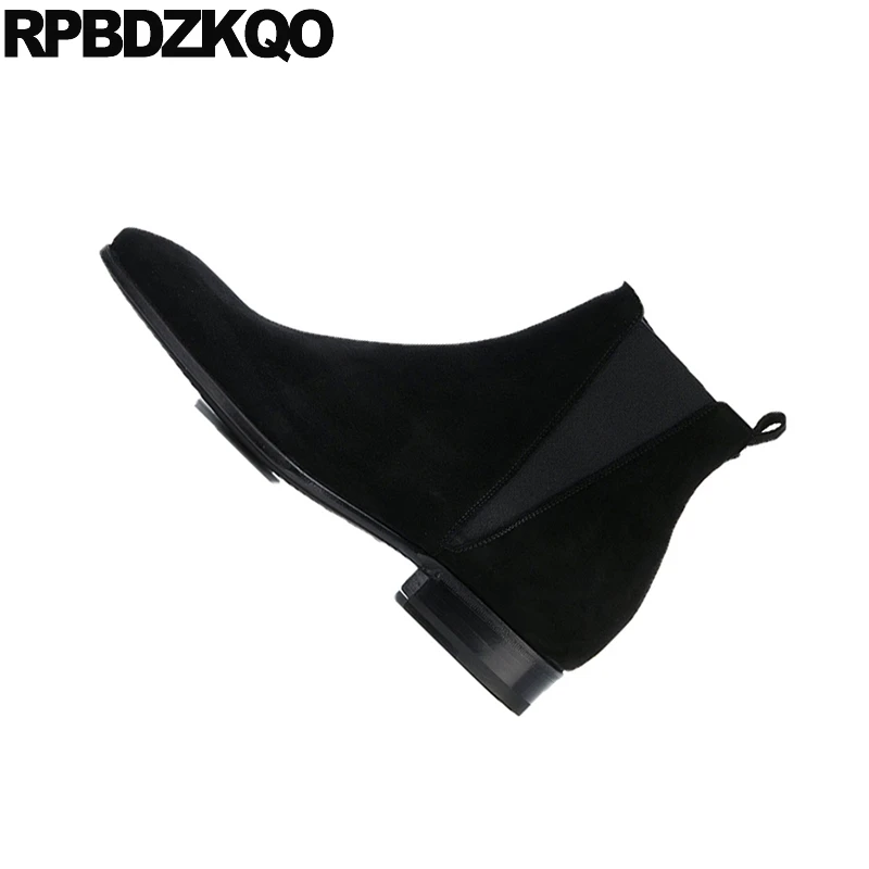 Cuero Negro A Cremallera Otoño Hecho Genuino Grandes Botas 2018 Grande Zapatos Gamuza Hombres Talla Mano Botines Corto Puntiaguda Punta Tobillo Vestido HXx8q