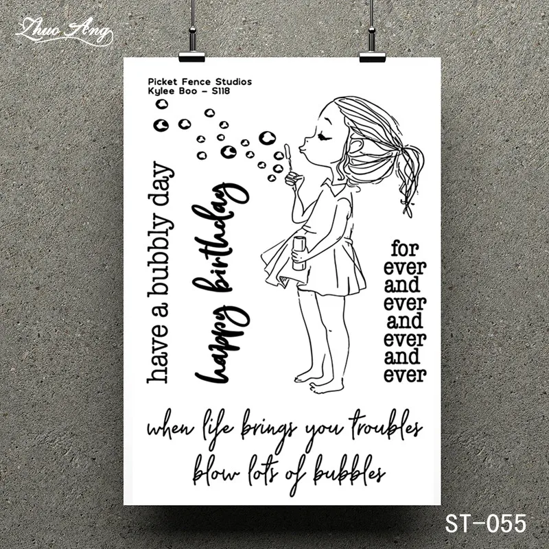 

Girl Blowing Bubbles Clear Stamp for Scrapbooking Rubber Stamp Seal Paper Craft Clear Stamps Card Making