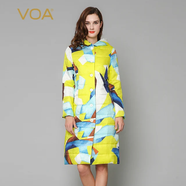 Best price at $325 Cheap Ladies hoodies parkas VOA horizontal stripes slim silk cotton padded jacket winter yellow print single breaker coat M5301
